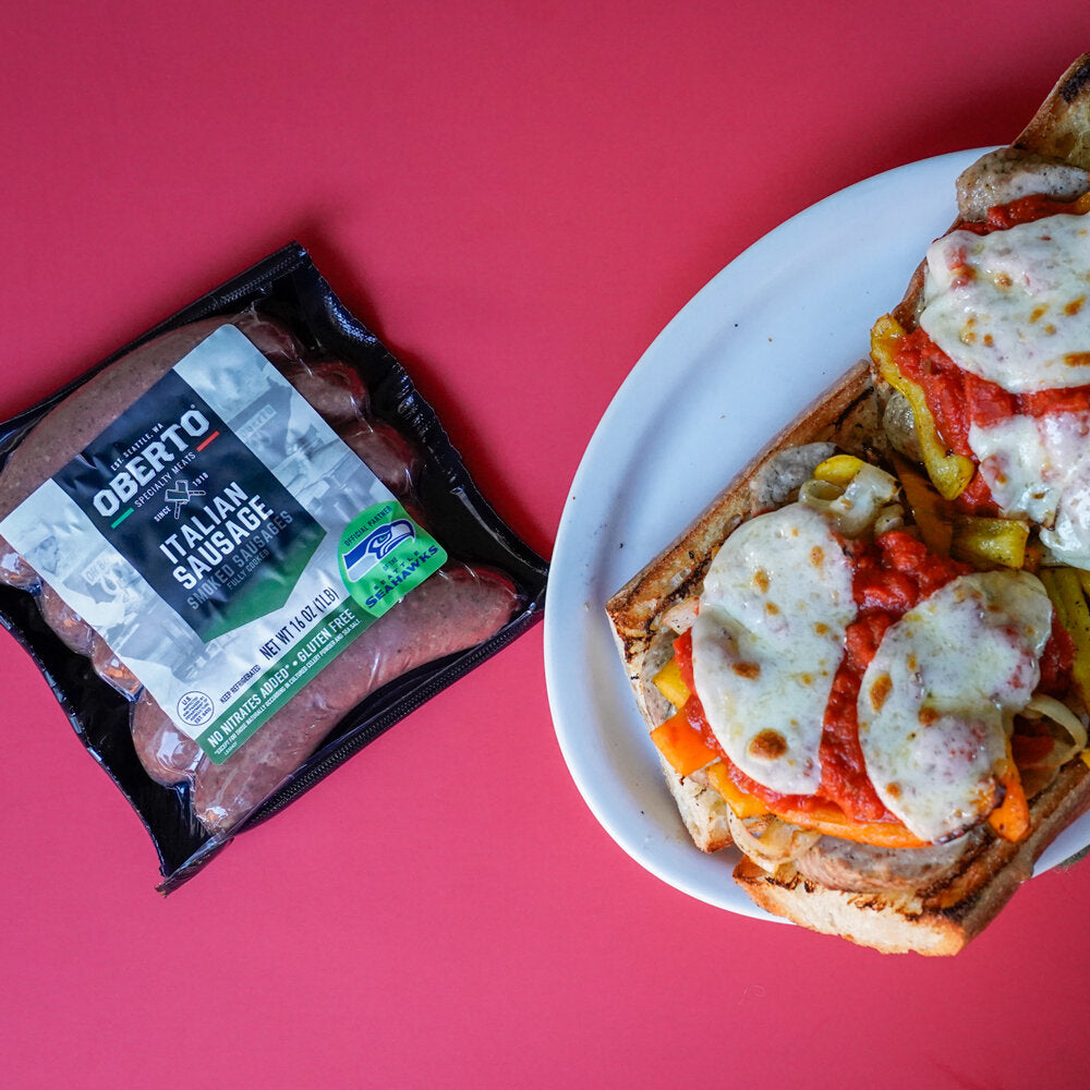 Italian Sandwich and next to a package of Italian Sausages