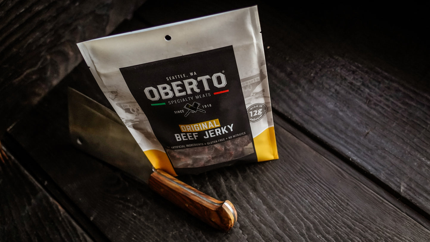 Package of Oberto All Natural Original and Oberto's signature Meat Cleaver