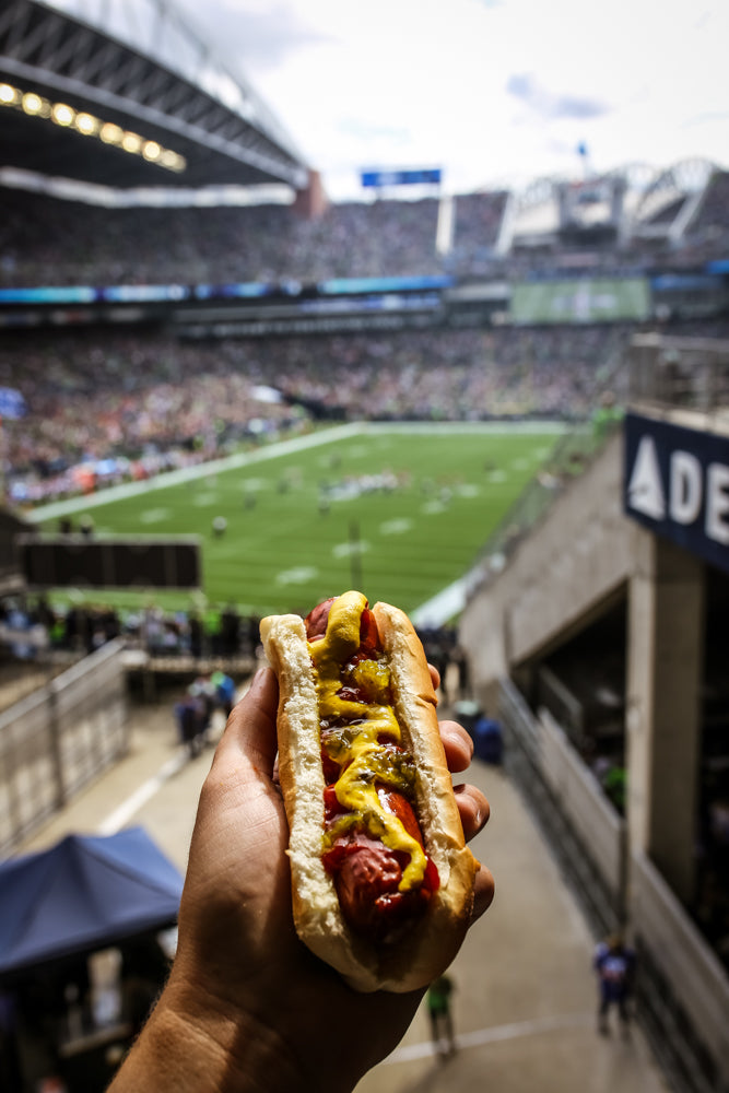 An Oberto Hot Link being held high at Century Link Stadium home game 